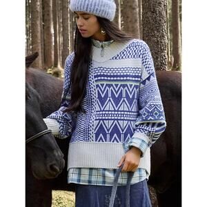 Free People Snowy Cashmere Pullover Sweater Oversized Blue Size XL NWT $328